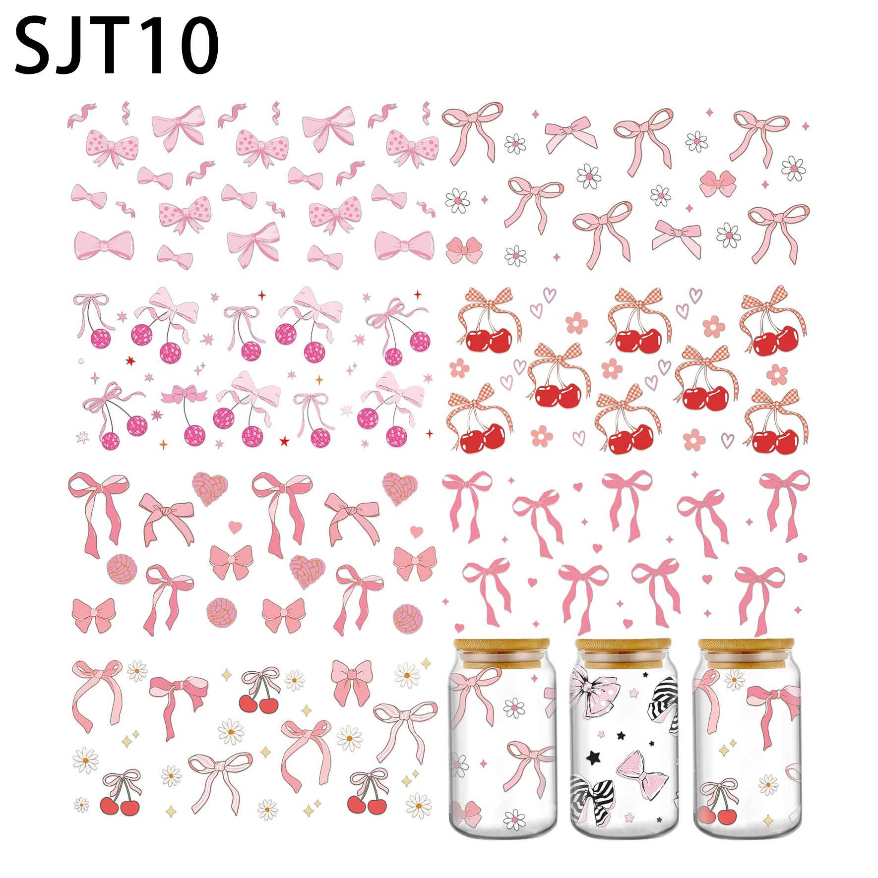 Wholesale 7 Pink Bow Cherry Theme 16oz C UV DTF Wraps
