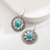 Wholesale Colored turquoise diamond encrusted oval earrings