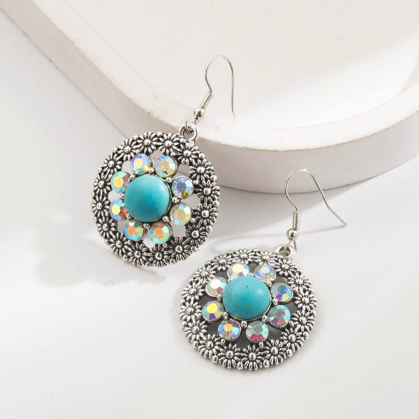 Wholesale Colored turquoise diamond encrusted oval earrings