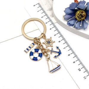 Wholesale Blue Sailing Lighthouse Life Buoy Keychain