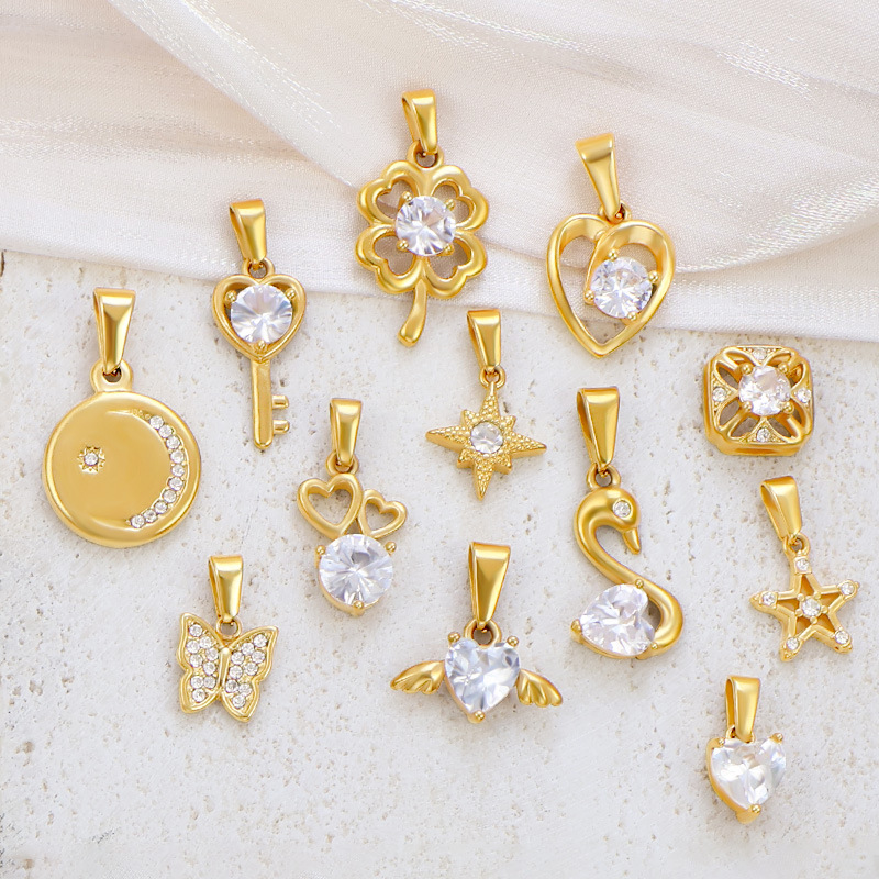 Wholesale Diamond studded heart-shaped clover butterfly stainless steel pendant