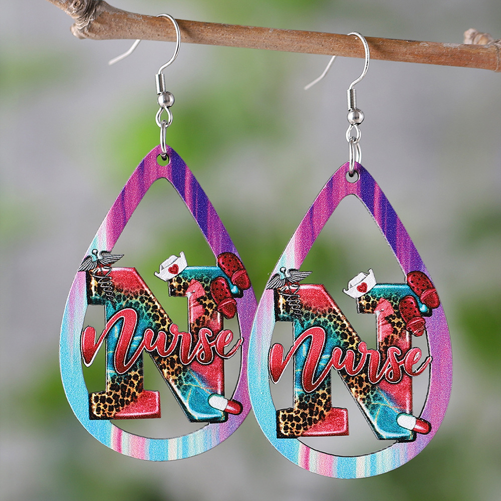 Wholesale Leopard Print Colorful Water op Wooden Double-Sided Earrings