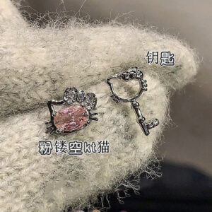 Ear cartilage stud - single - pink openwork KT cat