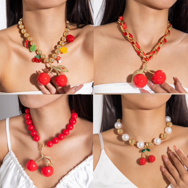Wholesale Acrylic large bead cherry pendant necklace