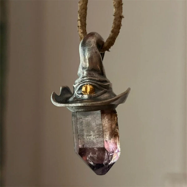 Wholesale Natural amethyst hexagonal pillar witch necklace
