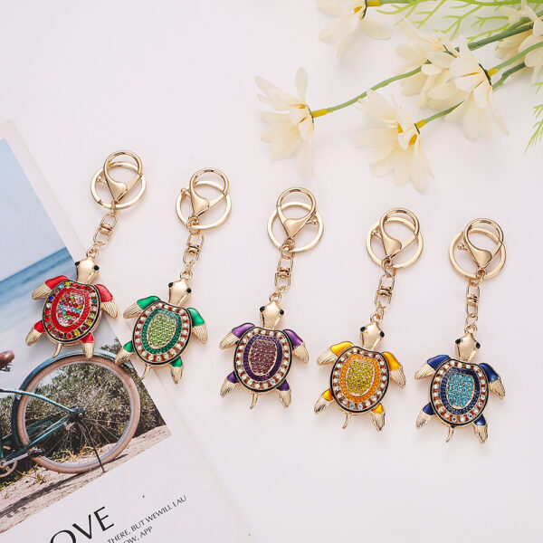 Wholesale Colorful diamond studded cute marine turtle metal keychain