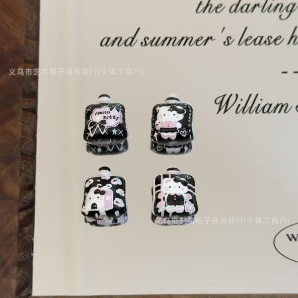 Wholesale 10pcs black pink bow cartoon cat acrylic beads