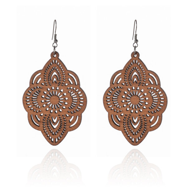 Wholesale Wooden Cut Out Fan-shaped Earrings Geometric Drop-shaped Earrings