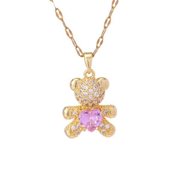 Wholesale Cute Bear Inlaid with Zircon Stainless Steel Necklace Pendant Accessories
