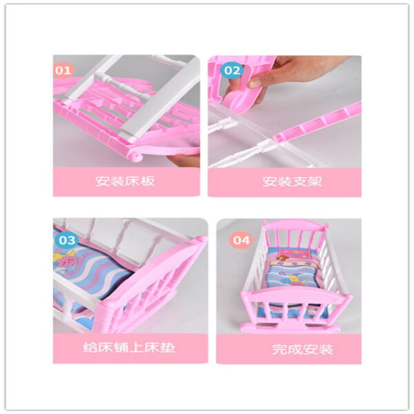 Wholesale Large Assembled Shaking Bed Play House Toy Simulation Small Furniture Doll House Princess Role Playing Baby Shaking Bed