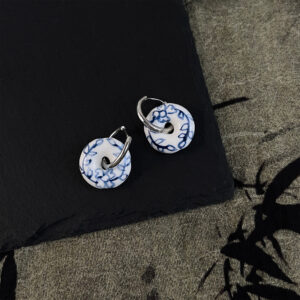 blue and white disc earrings