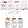 Wholesale Mary Cat UV DTF Crystal Transparent Sticker Pink Cute Cartoon Pattern Glass Waterproof Scratch Resistant Cross Border