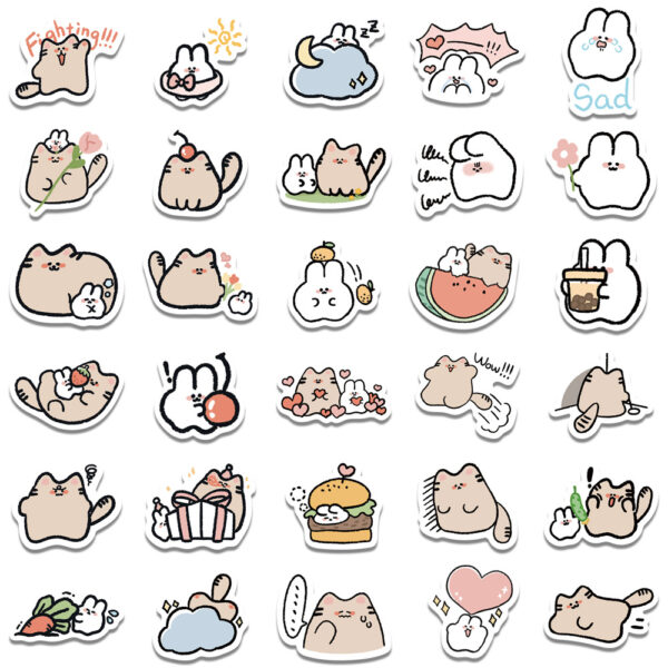Wholesale 60pcs cartoon cat and rabbit graffiti watercolor proof vinyl stickers