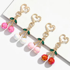 Wholesale Cute three-dimensional diamond studded red cherry keychain