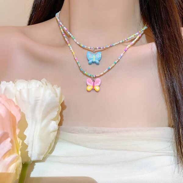 Wholesale Colorful Beaded Butterfly Necklace Collar Chain