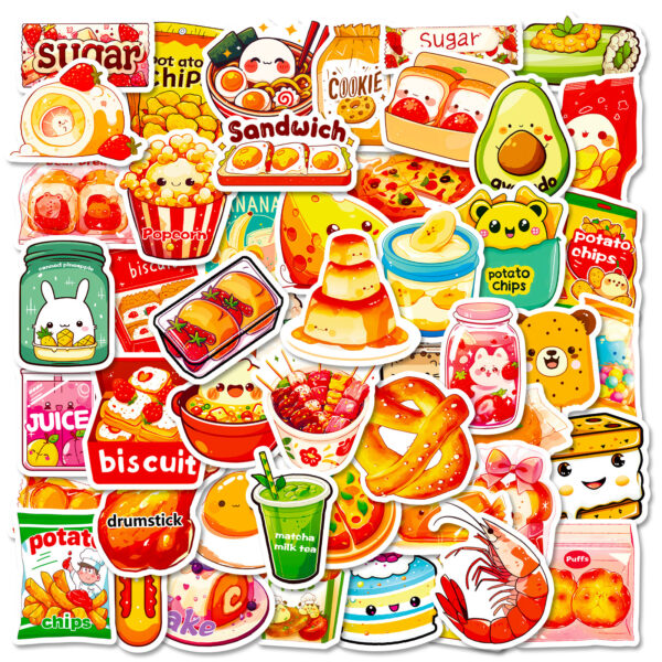 Wholesale 50pcs snacks Guandong boiled pudding Rice and vegetable roll graffiti sticker