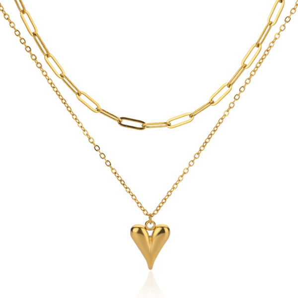 Wholesale Heart Pendant Double-Layer Stainless Steel Necklace