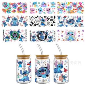 Wholesale Cartoon New Stitch Uv Dtf Crystal Transparent Sticker Glass Bottle Decoration Waterproof and Scratch-Resistant Wholesale Cross-Border