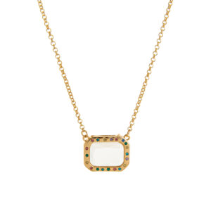 Rectangular colored diamond glass photo box necklace