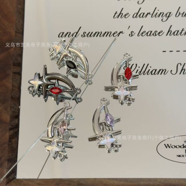 Wholesale High-quality zircon double-hole star and moon relief pendant, DIY bag charm, beaded pen, mobile phone chain, hair accessory.