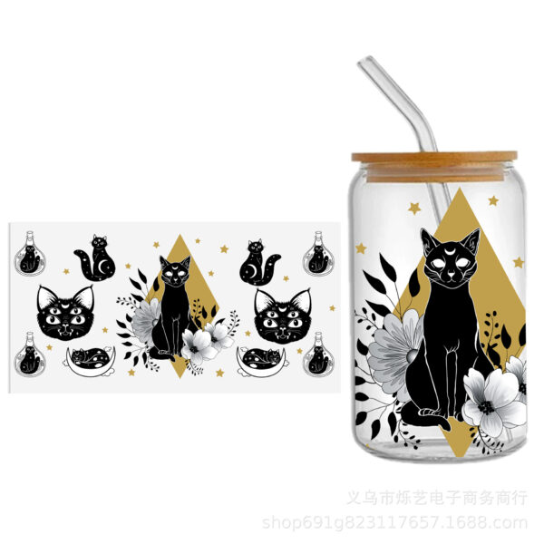 Wholesale Cat Animal Series UV DTF Transfer Crystal Water Cup Waterproof Sticker, 1Yc49333
