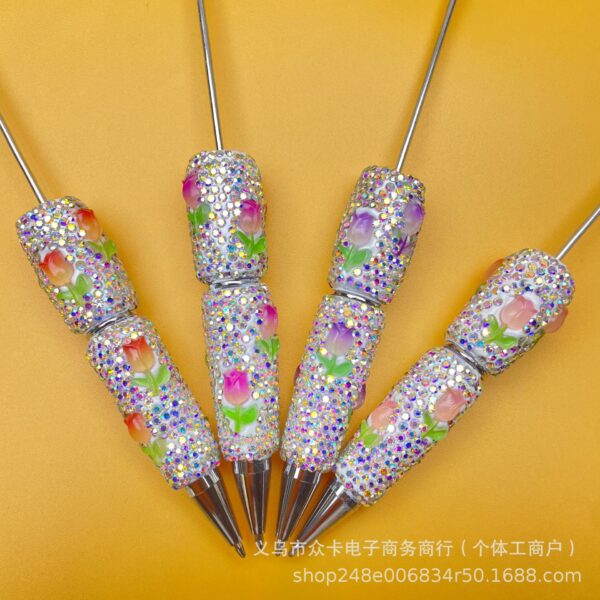 Wholesale Tulip Theme Full Diamond DIY Fancy Beadable Pens