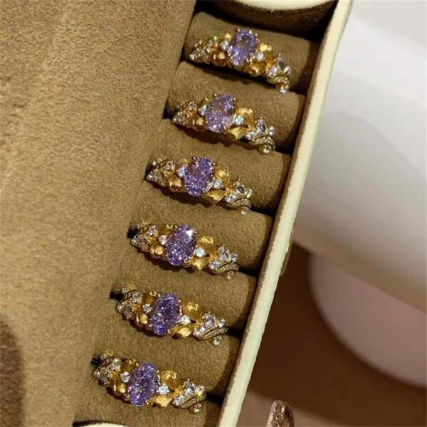 Wholesale Bauhinia Flower Ring Zircon Adjustable Open Ring Trendy