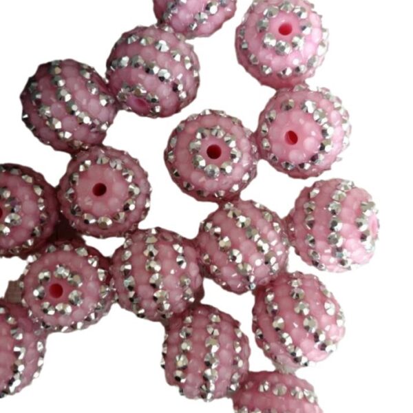 Wholesale 5PCS 20MM Resin Silver Pink Striped Diamond Ball Beads