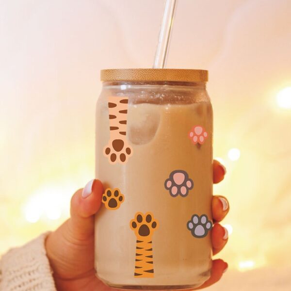 Wholesale Pink Cartoon Kitten Paw 16oz Cup UV DTF Wraps