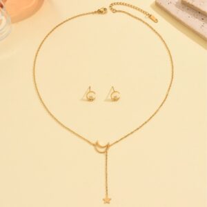 Golden moon star earrings + necklace