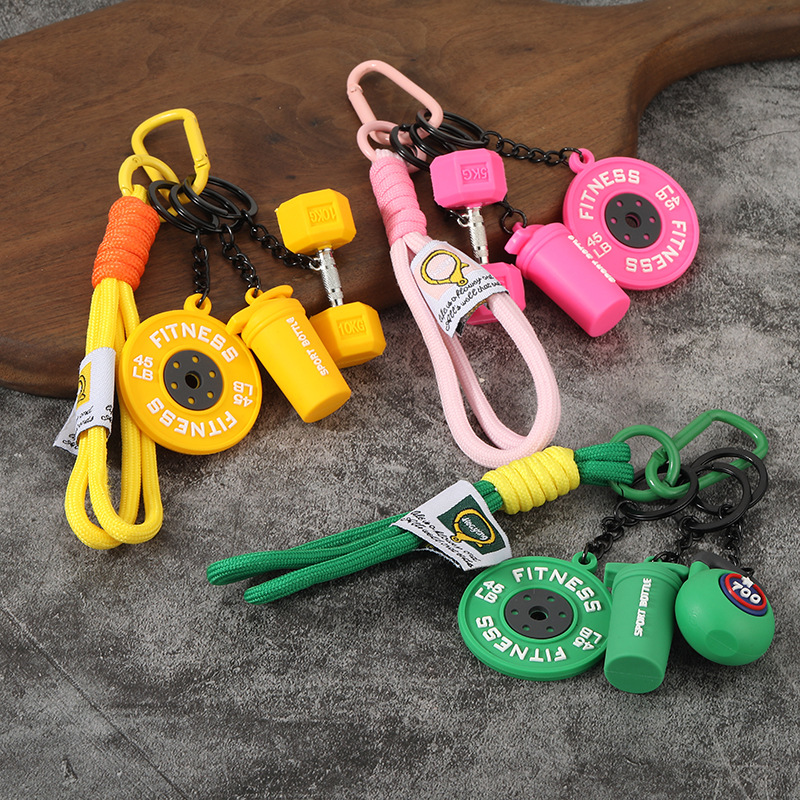 Wholesale Creative mini fitness barbell keychain