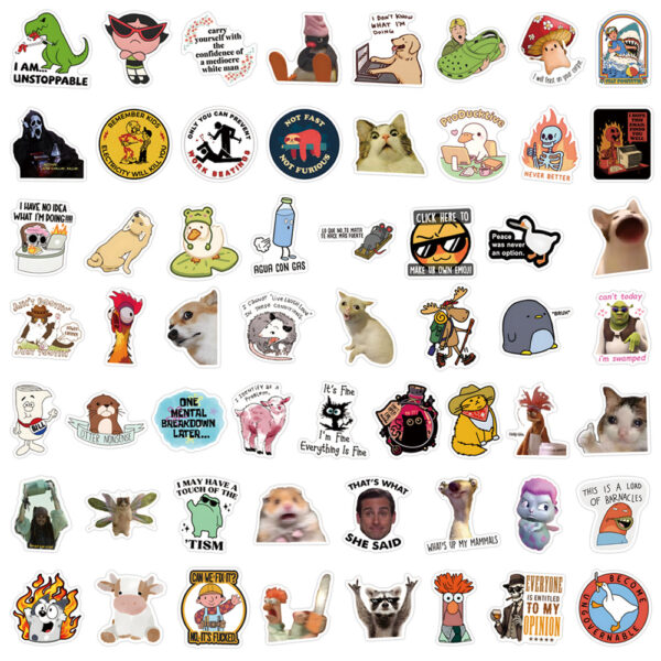 Wholesale 55pcs of fun, cartoonish, and hilarious Waterproof Vinyl Stickers