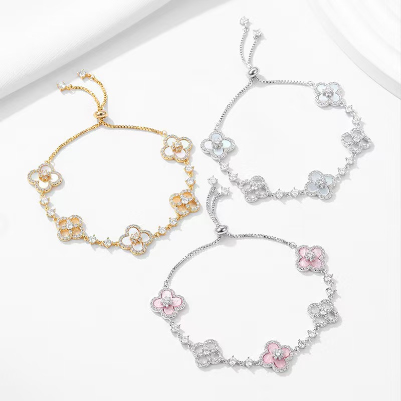 Wholesale Bracelet with Shiny Natural Lucky Four-Leaf Clover Luxury Jewelry