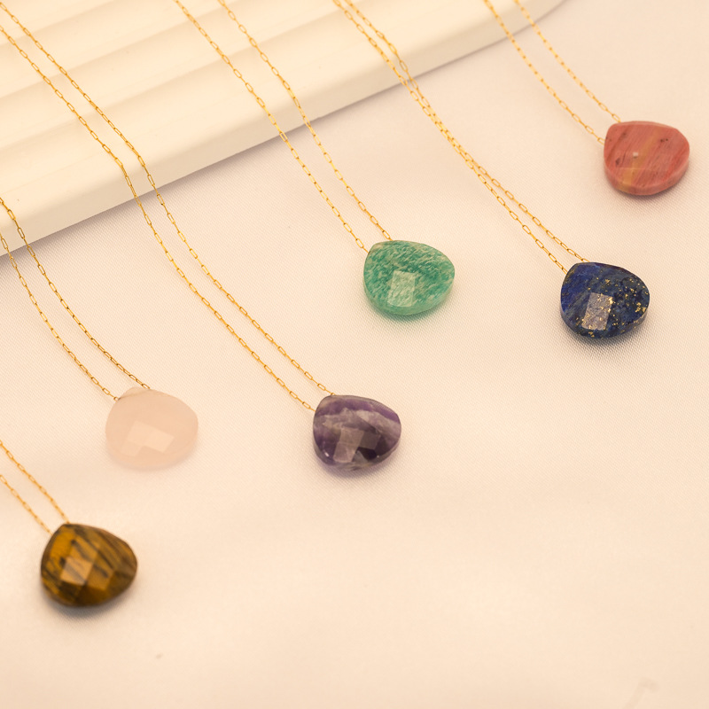 Wholesale Luxury Simple Water op Natural Stone Stainless Steel Necklace