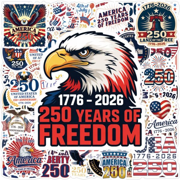 Wholesale 55 Cute American 250th Anniversary Waterproof Vinyl Stickers