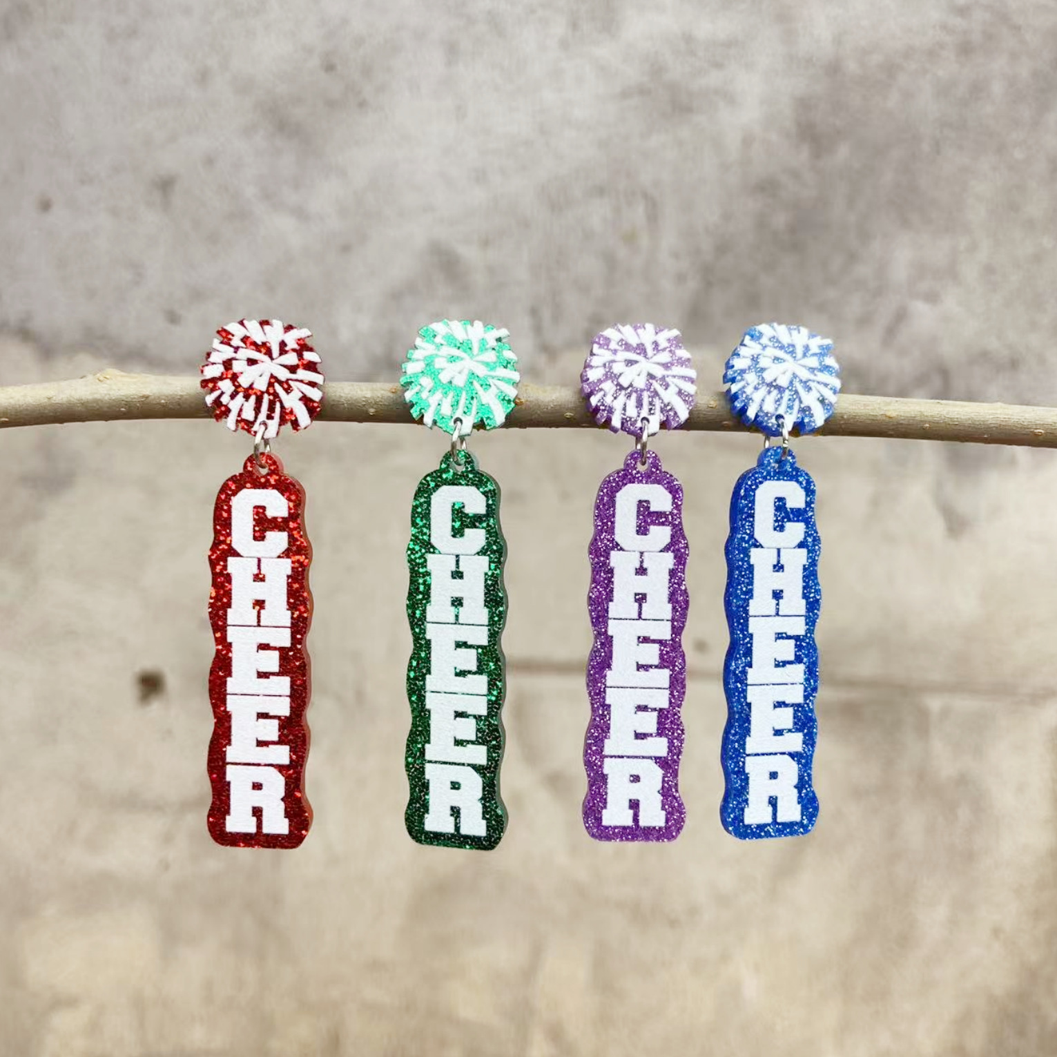 Wholesale Printed Earrings Glitter Cheer Letters Holiday Gift Earrings