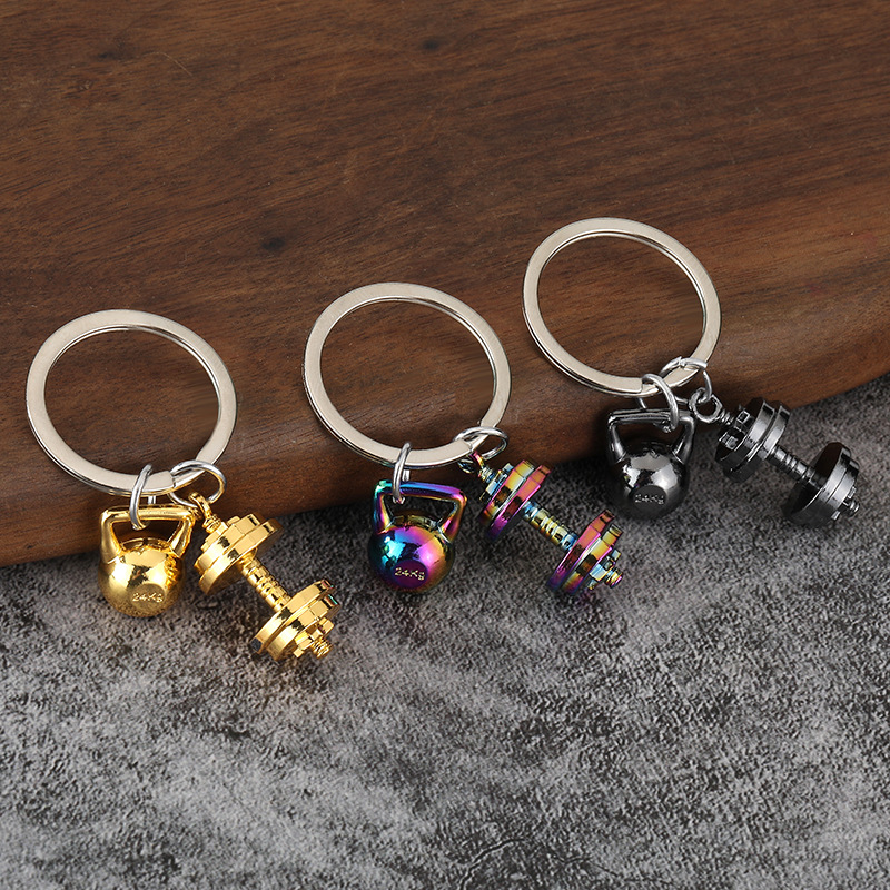 Wholesale Srts equipment metal weightlifting dumbbell keychain