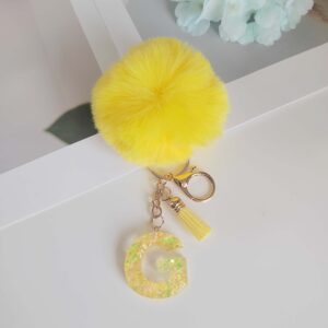 Yellow letter fur ball pendant/G / One piece is also wholesale price