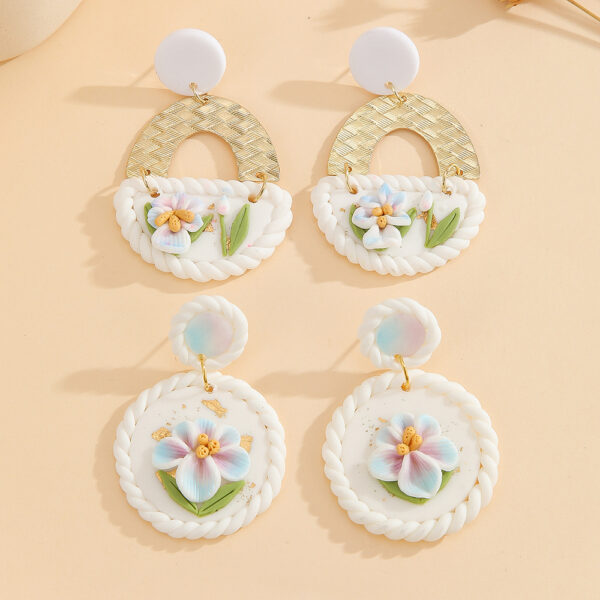 Wholesale Garden oil painting style soft ceramic earrings