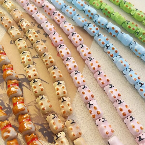 Wholesale Hand-painted ceramic color puppy Akita dog loose beads handmade DIY beaded bracelet necklace accessories