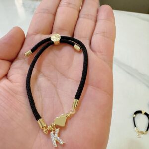 Black rope zircon letter bracelet—k