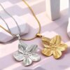 Wholesale Gold and silver flower long pendant necklace