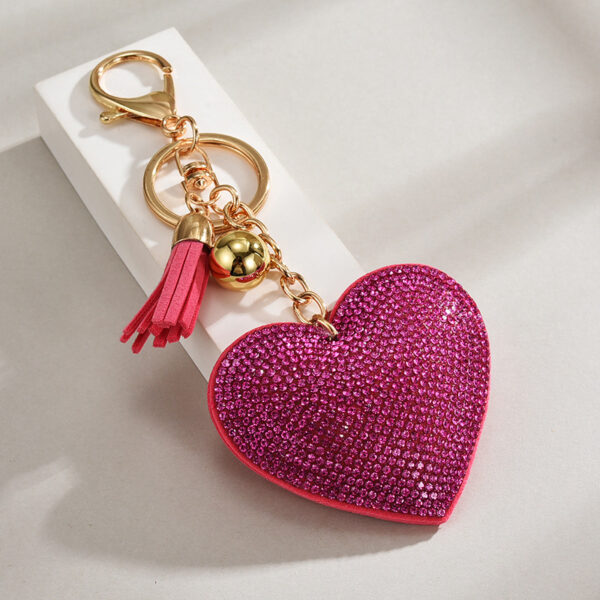 Wholesale Heart-shaped Rhinestone Leather Keychain