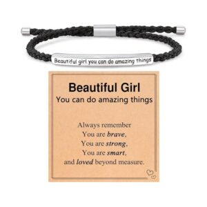 Wholesale Amazon Cross-Border Best-Selling Stainless Steel Elbow Inspirational Text Adjustable Length Women's Braided Bracelet with Card