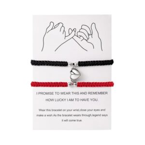 Black and red braided magnetic love heart