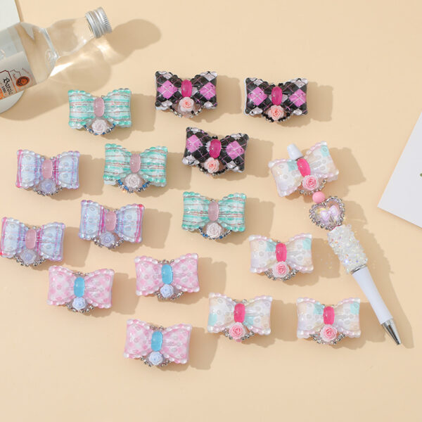 Wholesale 10pcs Cute Printed Bow Beaded Accessories DIY Beads