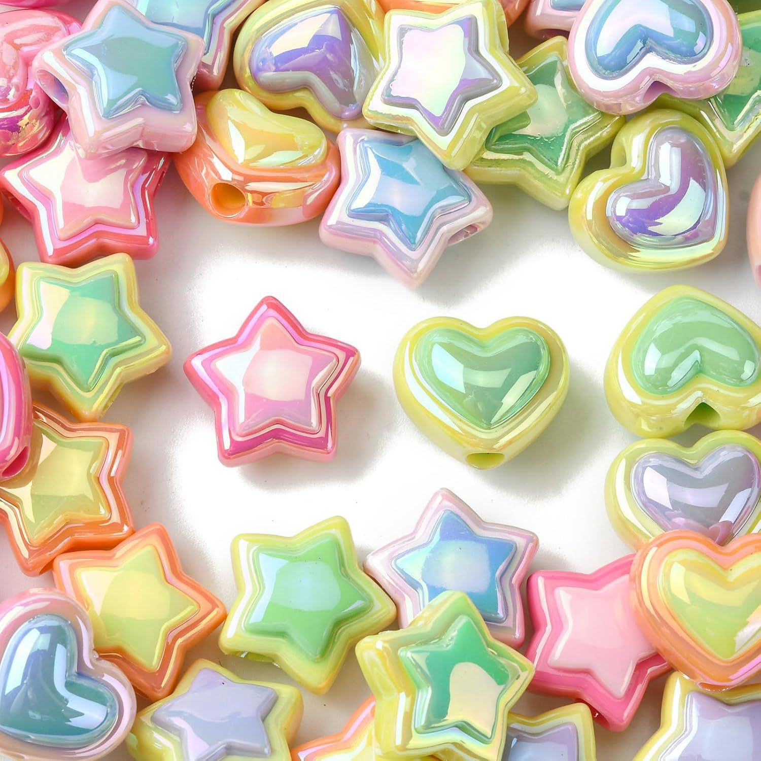 Wholesale Macaron Color Acrylic Heart Five-inted Star Beads