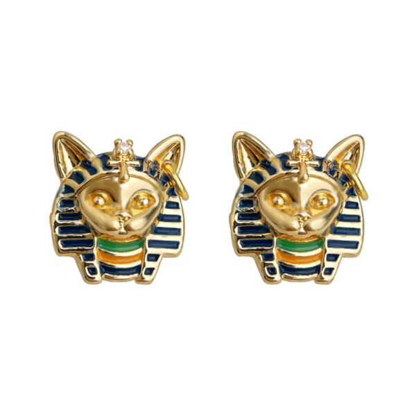 Wholesale Cat Head Pharaoh Enamel Dripping Glaze Painted Silver Needle Earrings