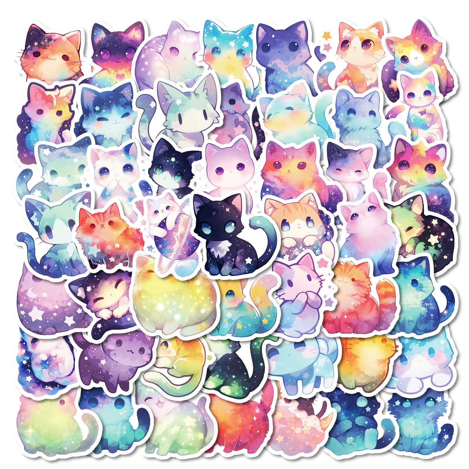 Wholesale 50 Cute Cartoon sy Starry Sky Cat Creative Stickers