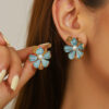 Wholesale Blue flower pearl petal earrings
